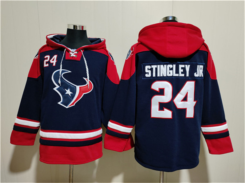 Men's Navy Houston Texans #24 Derek Stingley Jr. Ageless Must-Have Lace-Up Pullover Hoodie